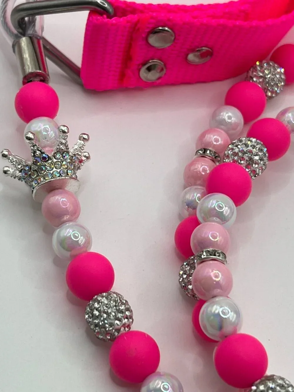 Princess Pink Rhinestone Crown Dog Leash - Neon Pink - Handmade